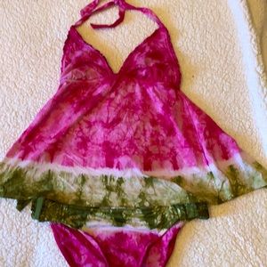 Lucky Brand tankini awesome pink and green tiedye